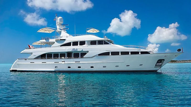 a white yacht in the water aboard FELICITA Yacht for Sale