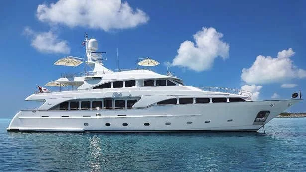 a white yacht in the water aboard FELICITA Yacht for Sale