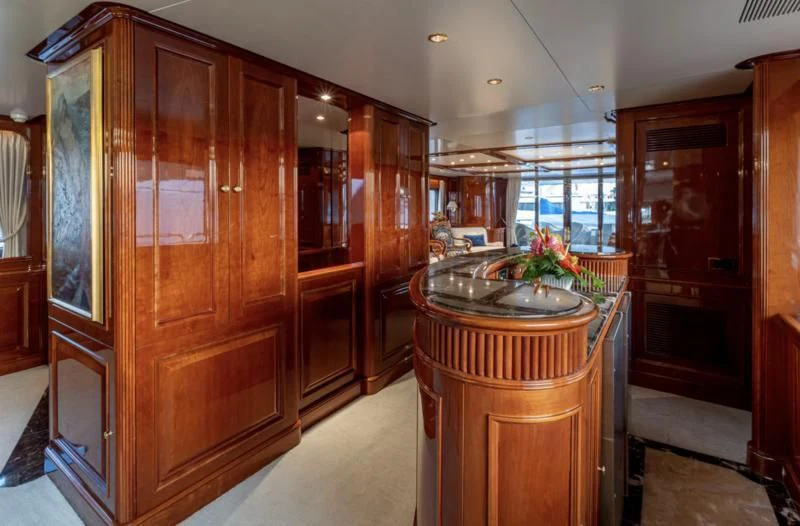 a wooden cabinet in a room aboard FELICITA Yacht for Sale