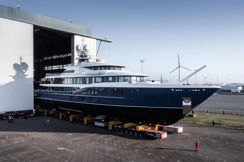 a large boat docked at a port aboard M&EM Yacht for Sale