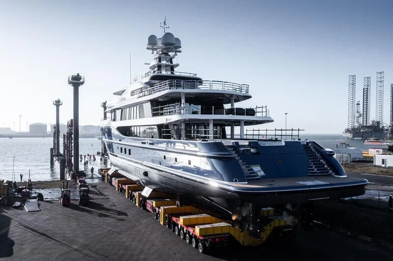 a large ship docked aboard M&EM Yacht for Sale