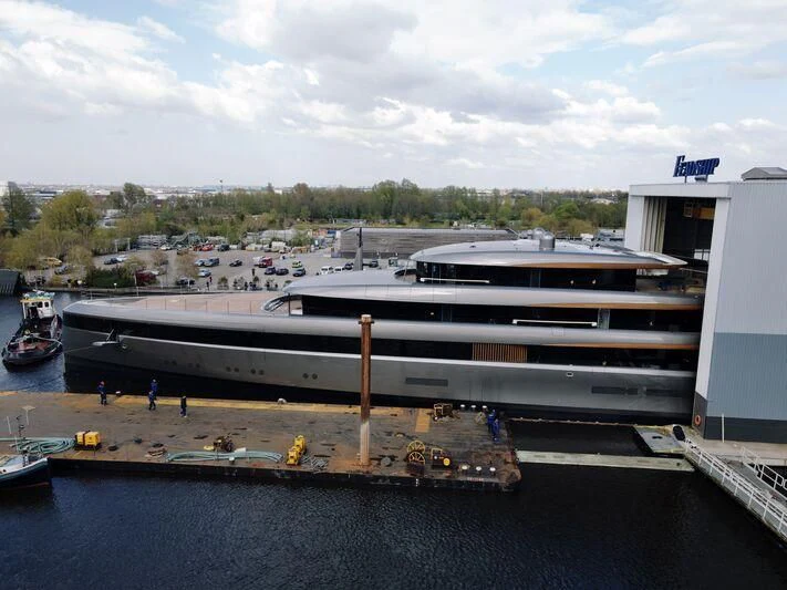 a boat docked at a pier aboard OBSIDIAN Yacht for Sale