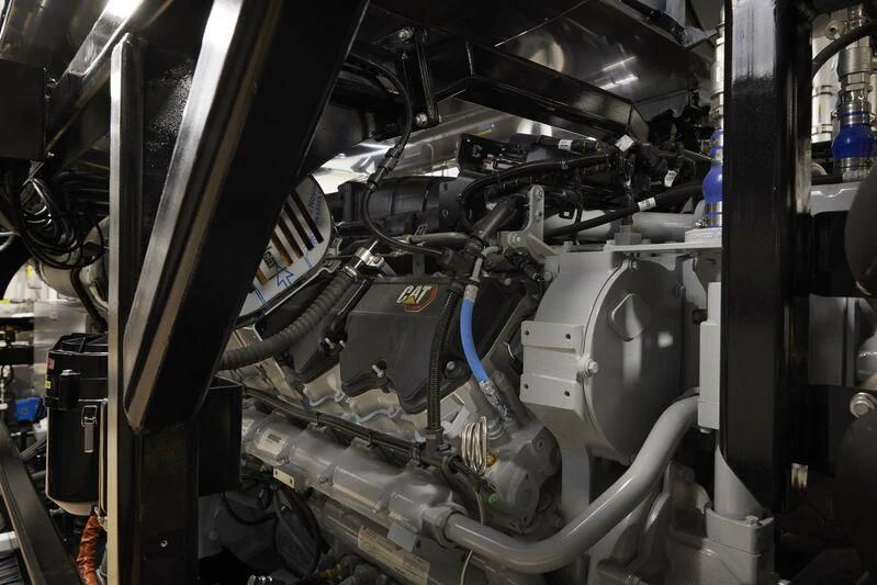 a close-up of a car engine aboard OBSIDIAN Yacht for Sale