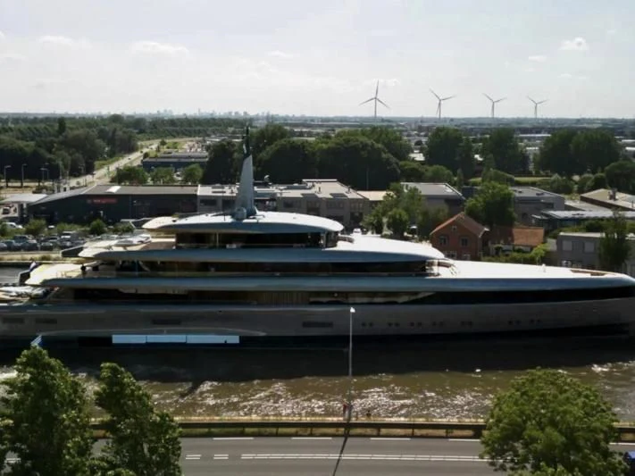a large building with a tower aboard OBSIDIAN Yacht for Sale