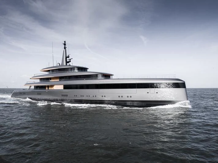 a large white yacht aboard OBSIDIAN Yacht for Sale