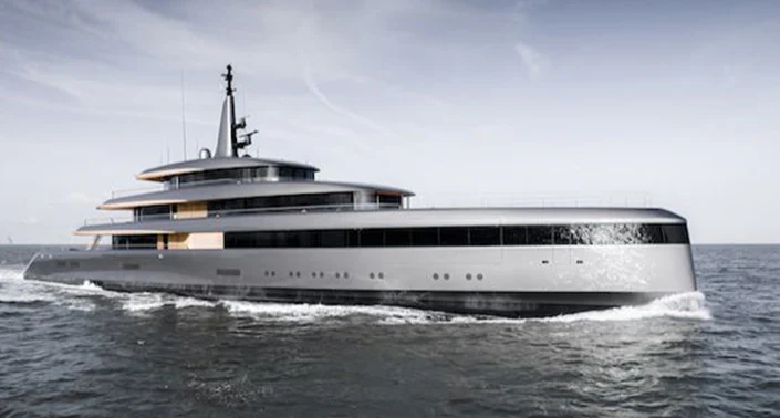 a large white boat aboard OBSIDIAN Yacht for Sale