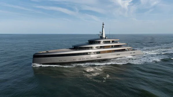 a large ship in the ocean aboard OBSIDIAN Yacht for Sale