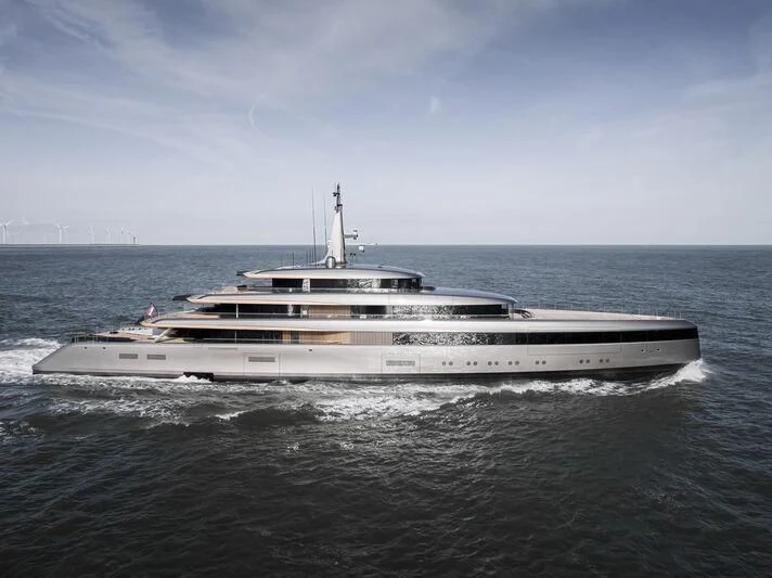 a white boat on the water aboard OBSIDIAN Yacht for Sale