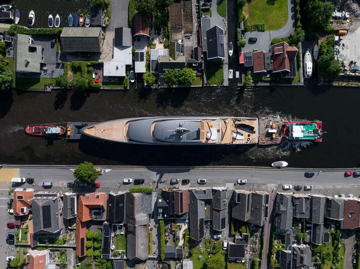 a high angle view of a car on a road aboard OBSIDIAN Yacht for Sale