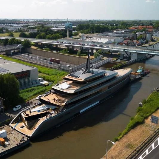 a large building with a pond aboard OBSIDIAN Yacht for Sale