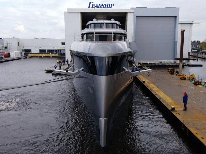 a large white ship aboard OBSIDIAN Yacht for Sale