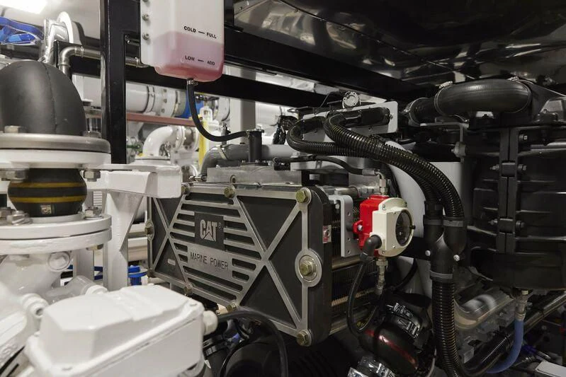 a close-up of a car engine aboard OBSIDIAN Yacht for Sale