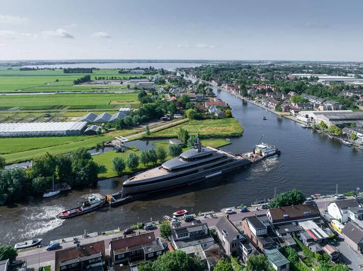 a high angle view of a city aboard OBSIDIAN Yacht for Sale