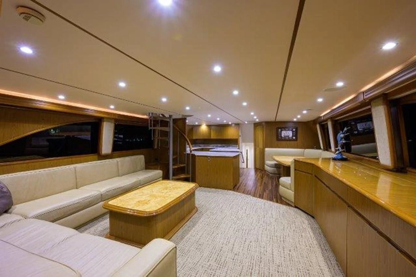 a room with a couch and a table aboard LITTLE AUDREY Yacht for Sale