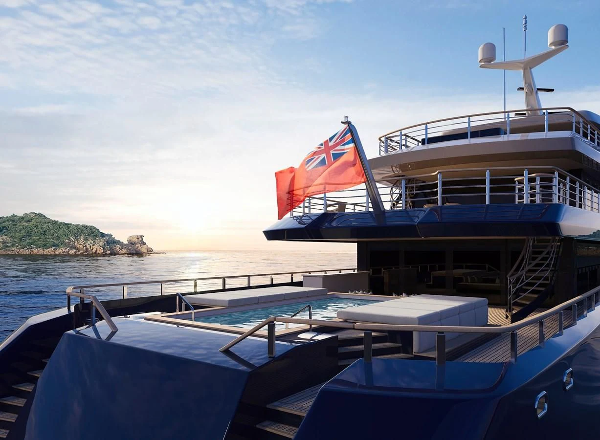 a boat docked at a pier aboard LES CINQ Yacht for Sale