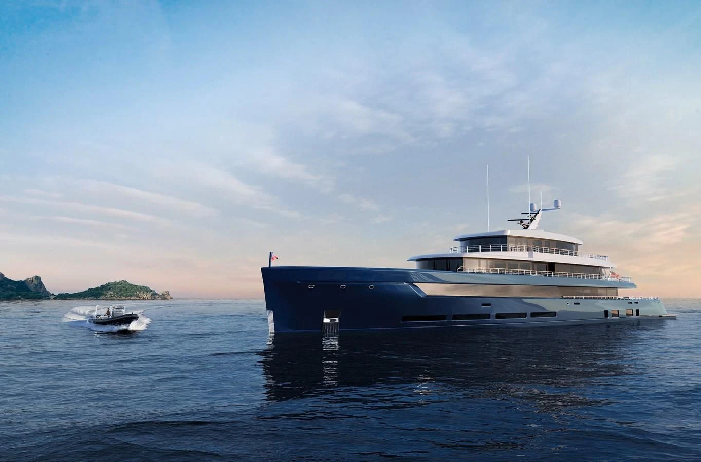 a large boat in the water aboard LES CINQ Yacht for Sale