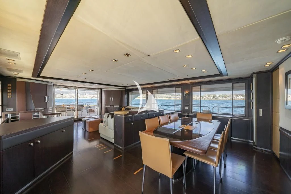 a large kitchen with a large window aboard QUID PRO QUO Yacht for Sale