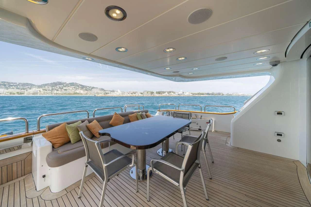 a table and chairs on a boat aboard QUID PRO QUO Yacht for Sale