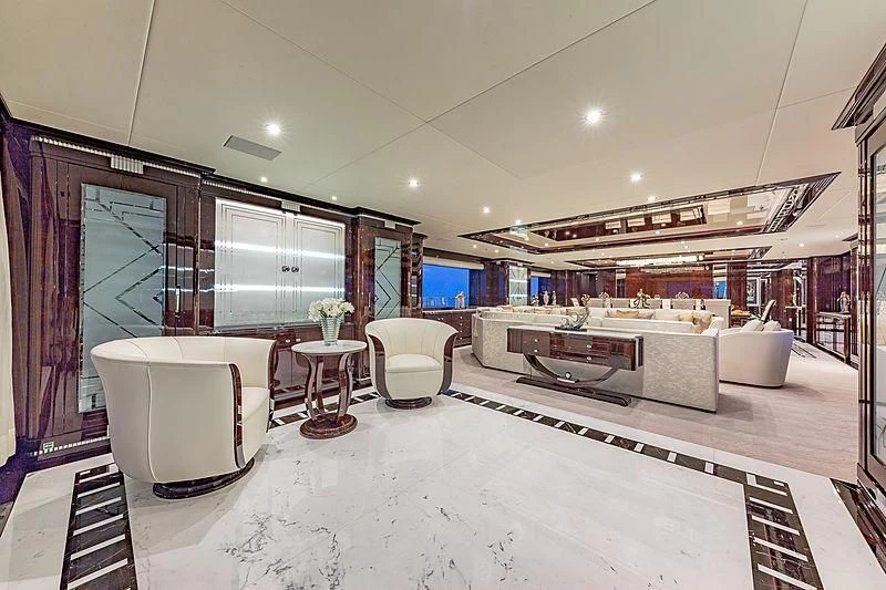 a large modern living room aboard SPECTRE Yacht for Sale