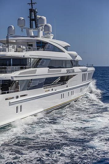 a large white boat aboard SPECTRE Yacht for Sale
