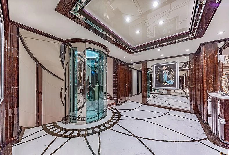 a room with a glass display aboard SPECTRE Yacht for Sale