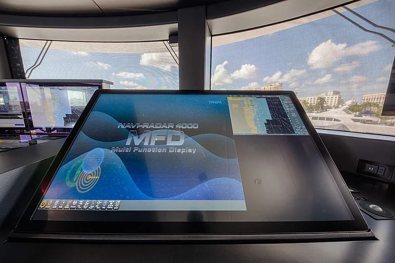 a computer monitor with a window aboard SPECTRE Yacht for Sale