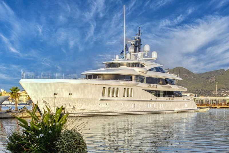 a large white ship aboard SPECTRE Yacht for Sale