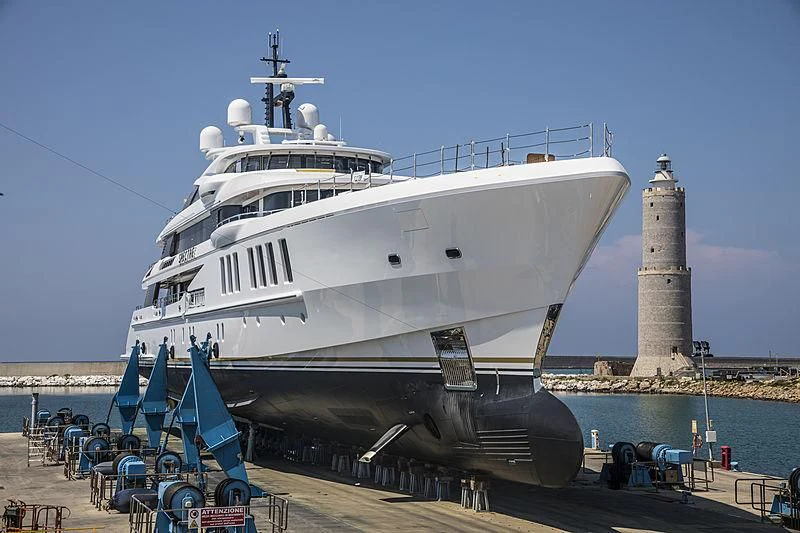 a large white ship aboard SPECTRE Yacht for Sale
