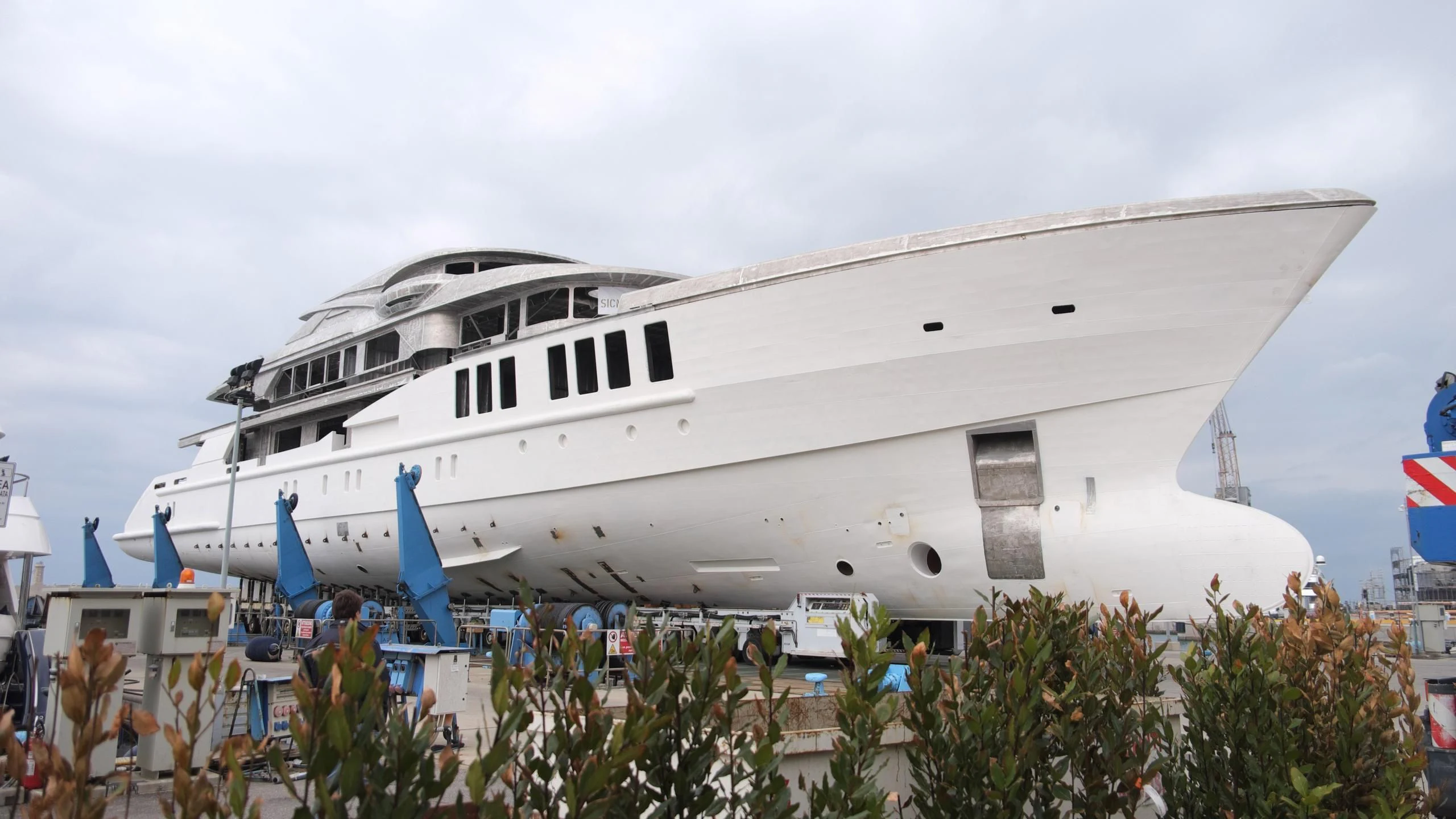 a large white building aboard SPECTRE Yacht for Sale