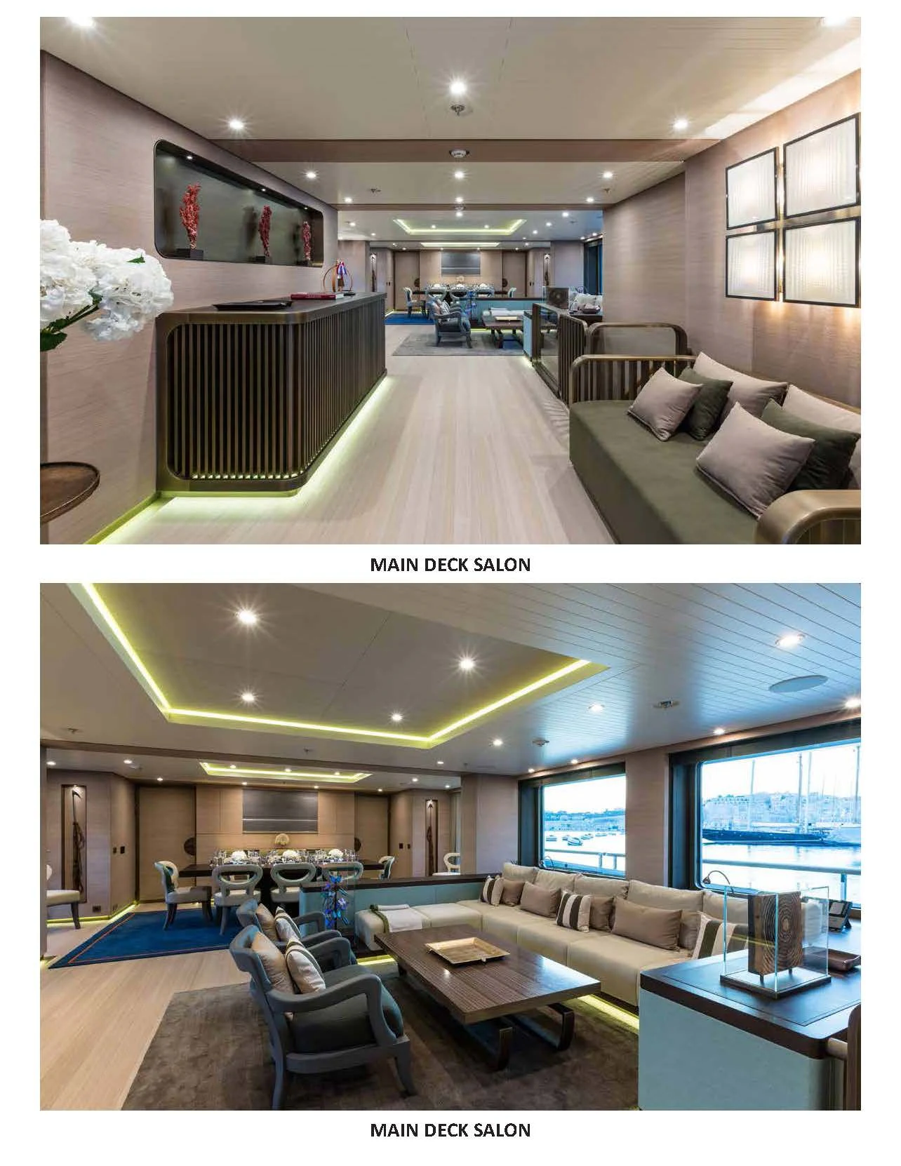 a room with a couch and a table aboard GENE MACHINE Yacht for Sale