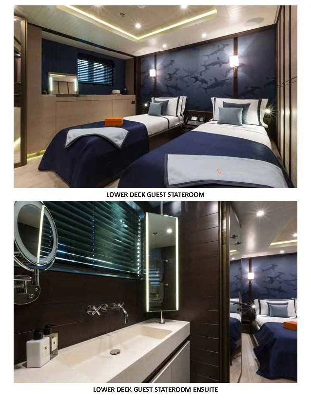 a collage of a bedroom aboard GENE MACHINE Yacht for Sale