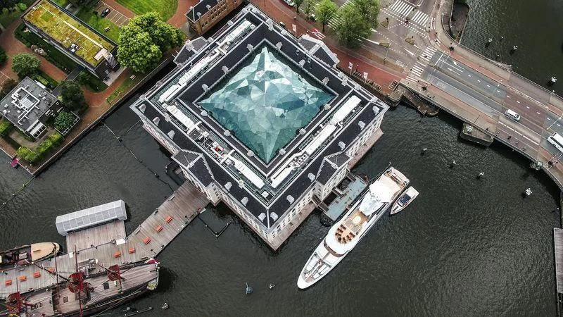 an aerial view of a building aboard GENE MACHINE Yacht for Sale