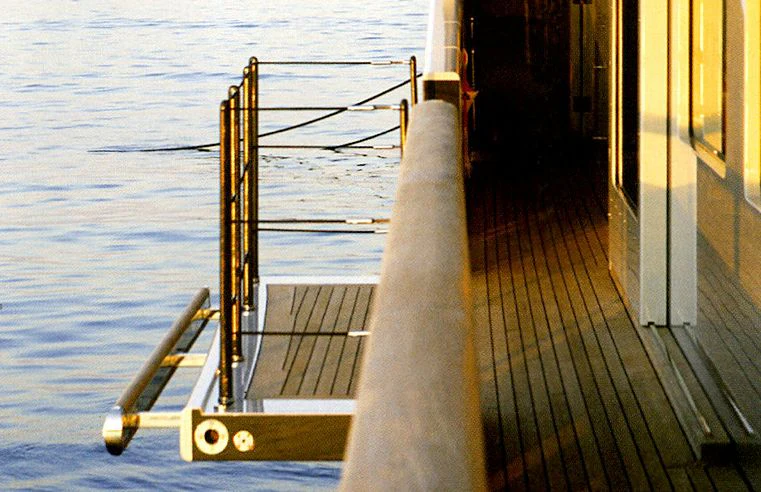 a metal railing on a pier aboard GENE MACHINE Yacht for Sale