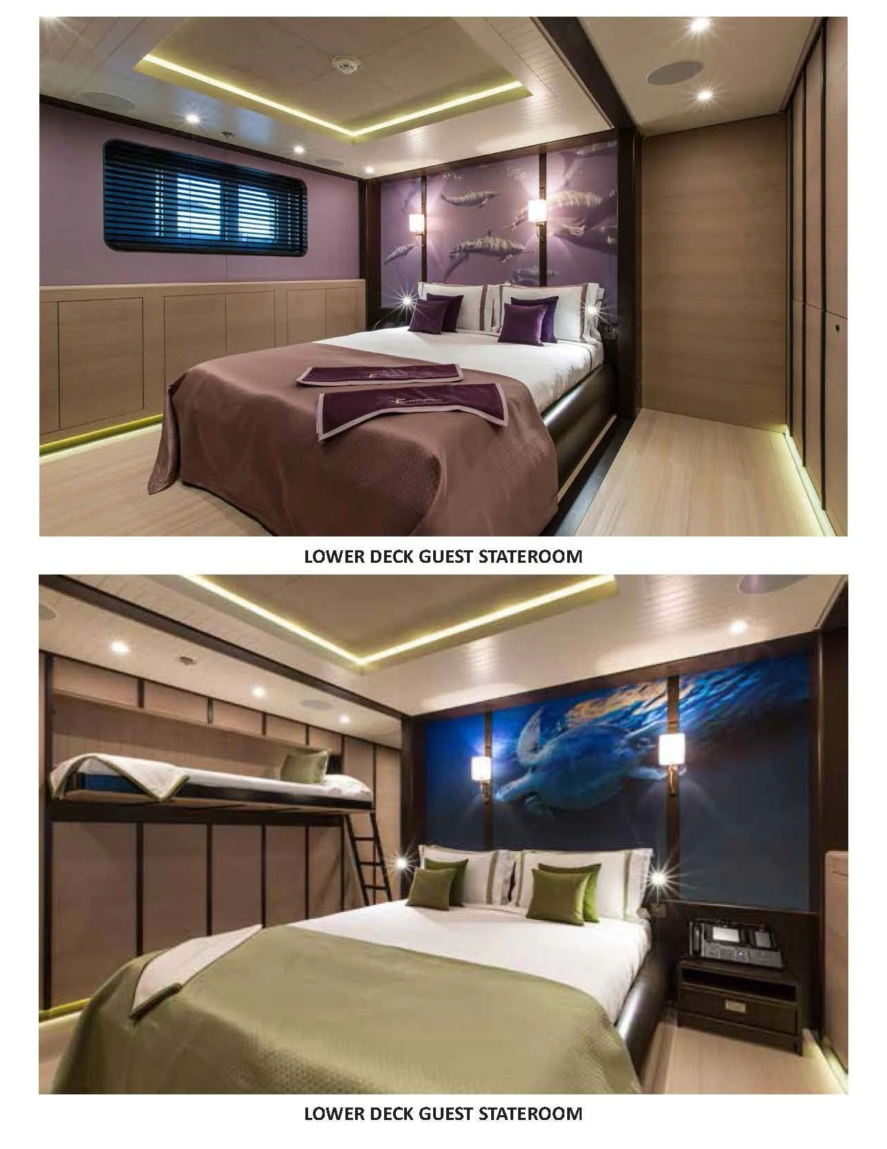 a collage of a bedroom aboard GENE MACHINE Yacht for Sale