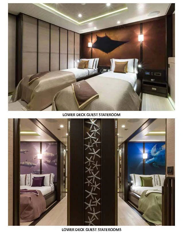 a collage of a bedroom aboard GENE MACHINE Yacht for Sale