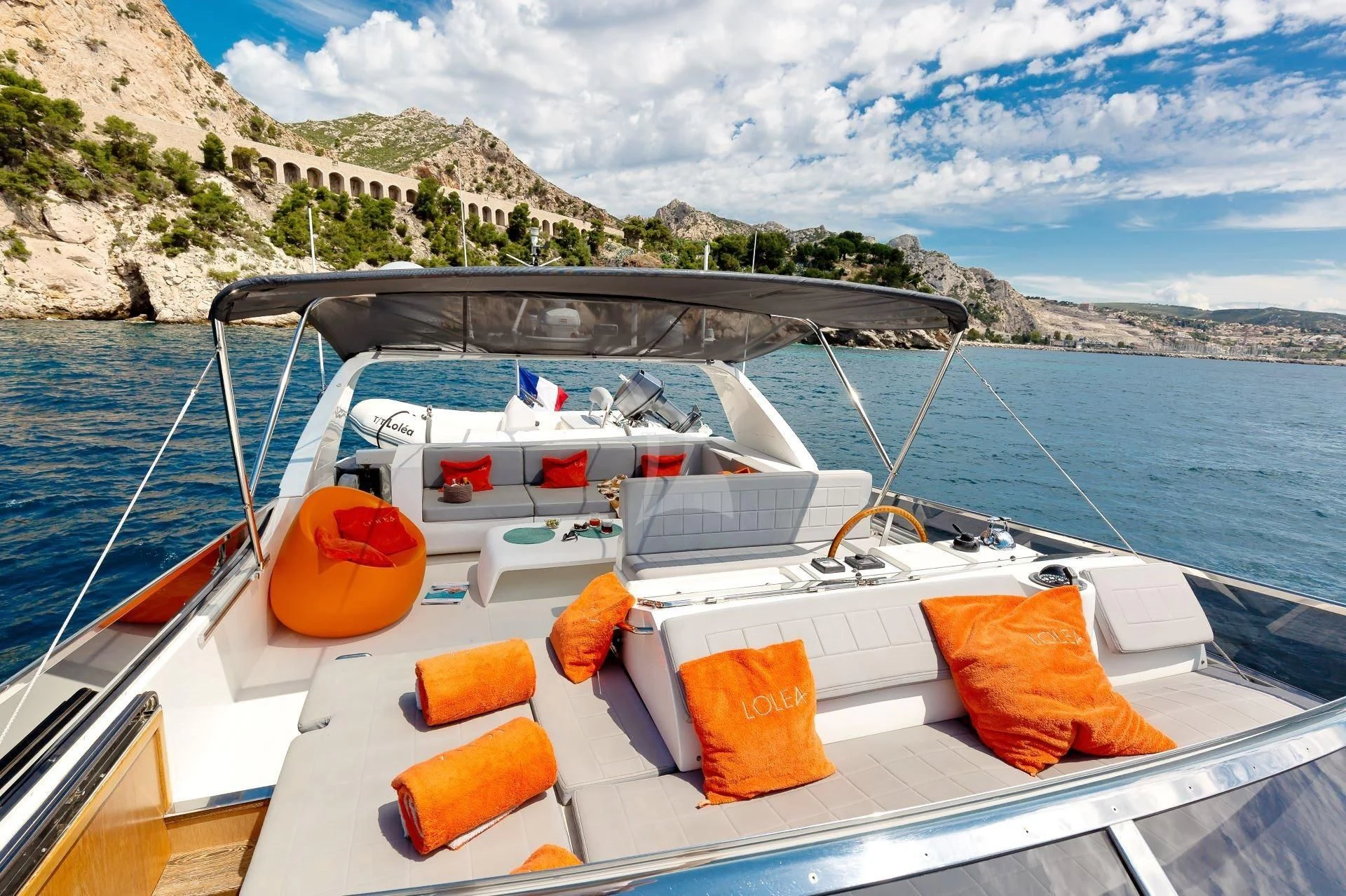 a boat on the water aboard LOLEA Yacht for Charter