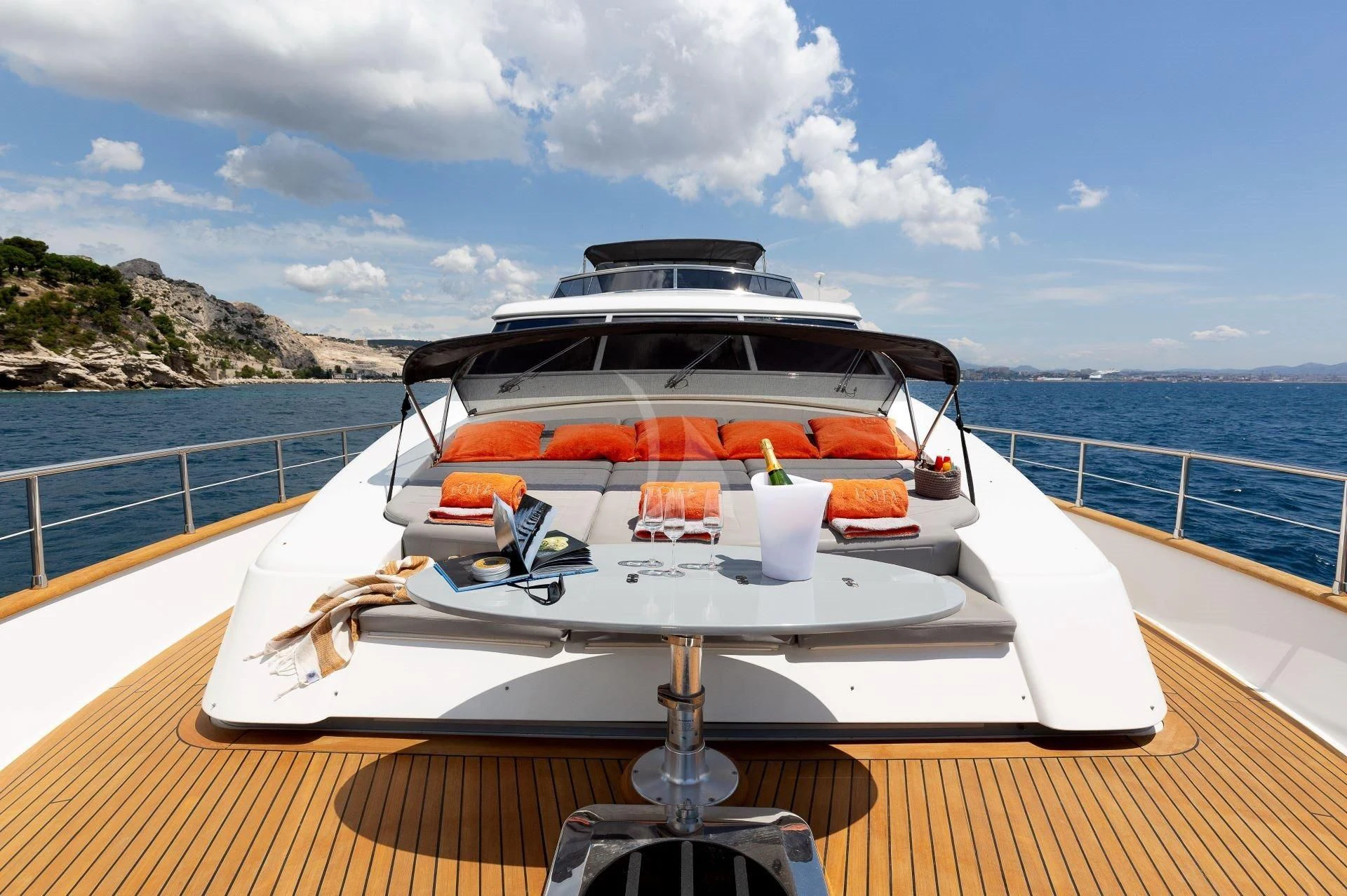 a boat on a deck aboard LOLEA Yacht for Charter