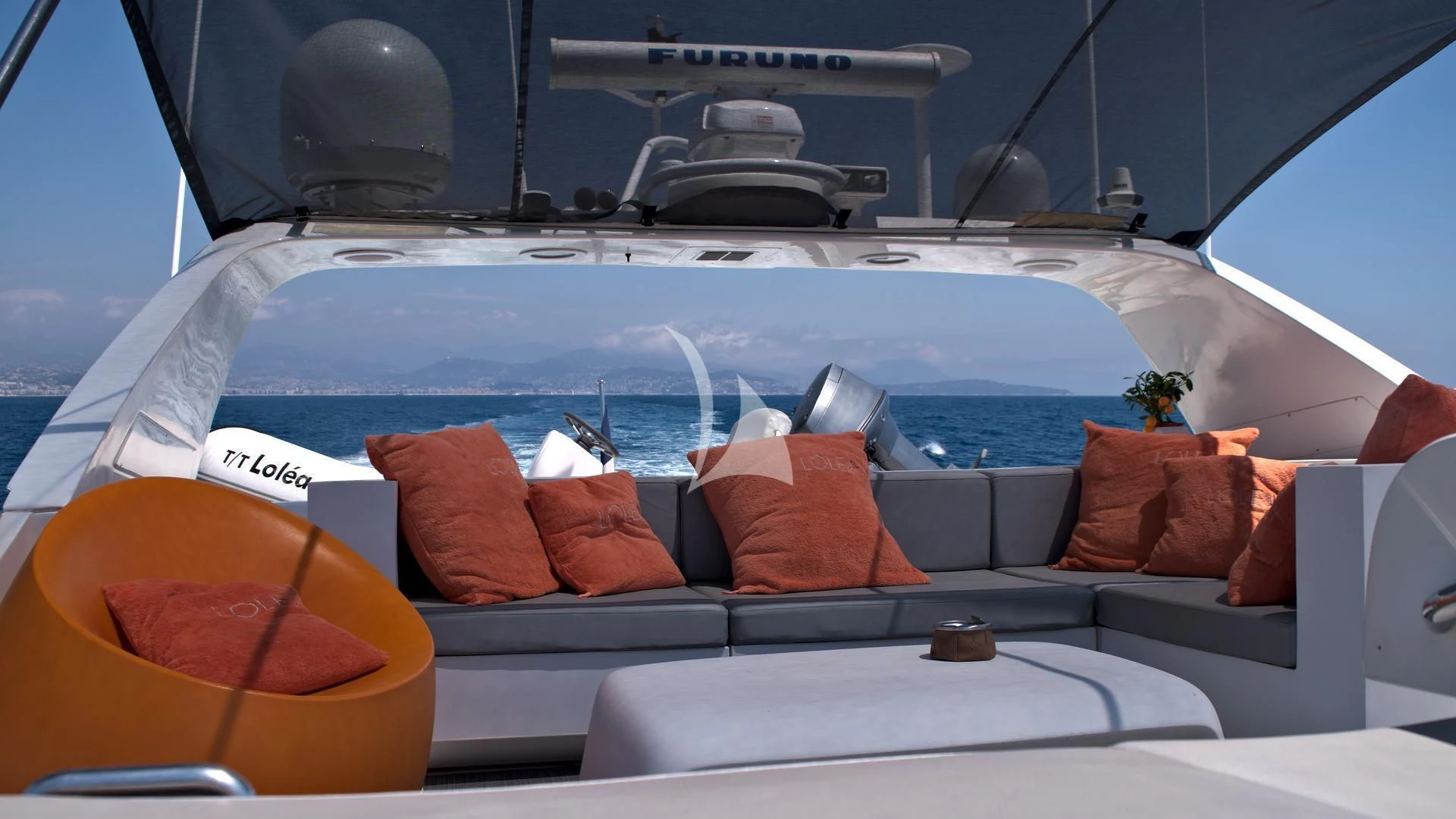 a boat with pillows aboard LOLEA Yacht for Charter