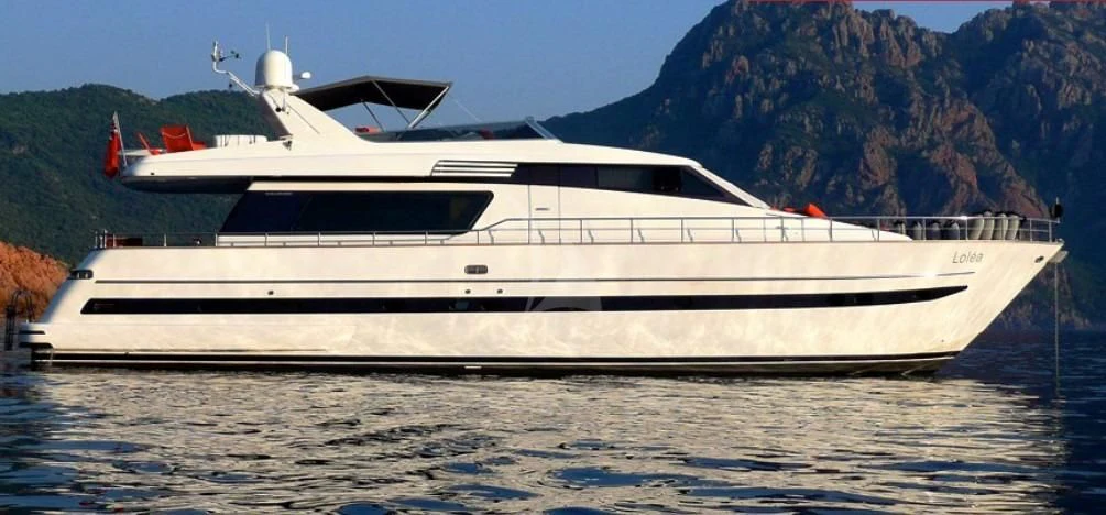 a white yacht on a lake aboard LOLEA Yacht for Charter