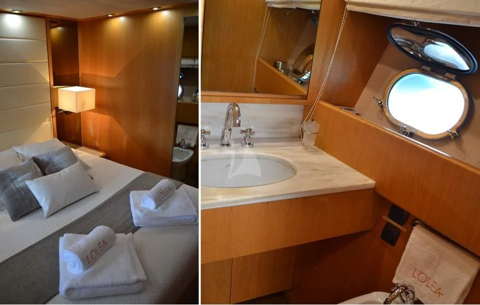 a bathroom with a large mirror aboard LOLEA Yacht for Charter