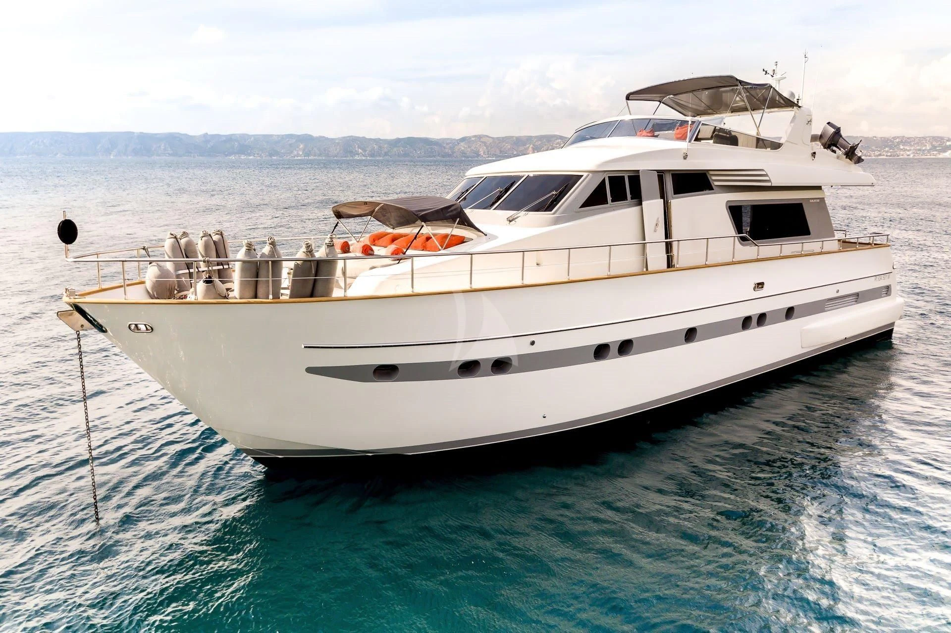 a white yacht in the water aboard LOLEA Yacht for Charter