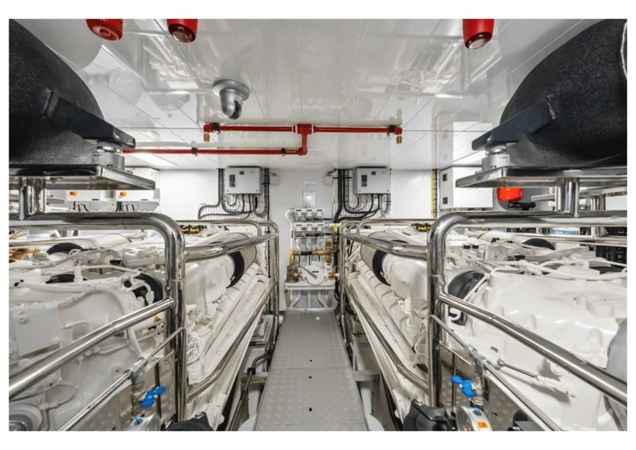a room with white pipes aboard INFINITE VOYAGE III Yacht for Sale