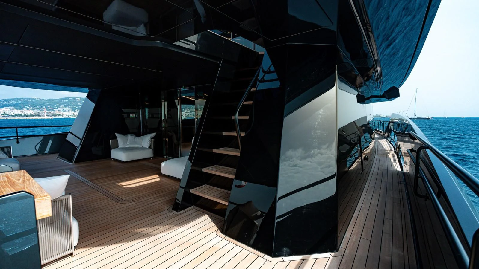 a deck with a large slide aboard EYE OF DESTINY Yacht for Sale