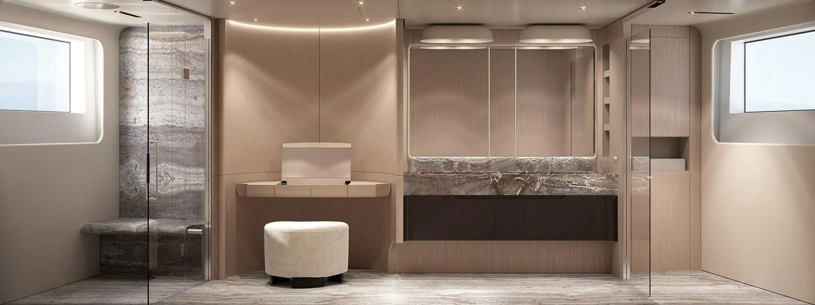 a room with a large shelf aboard EYE OF DESTINY Yacht for Sale