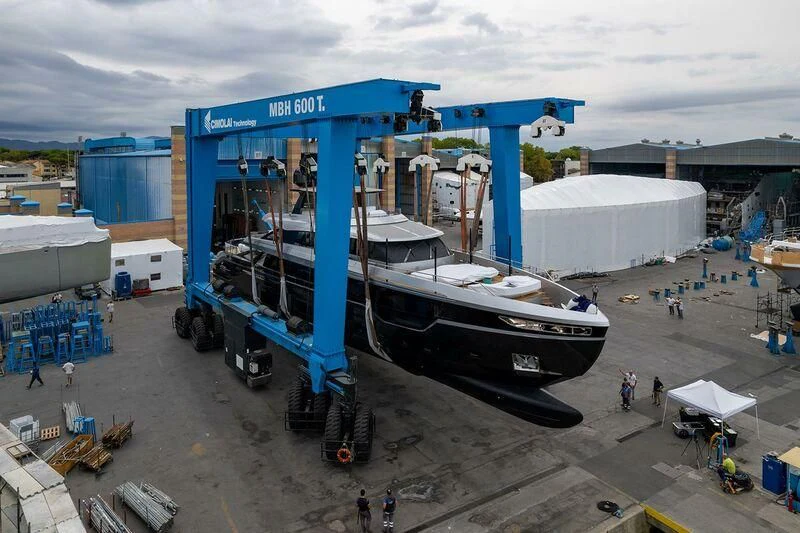 a large boat on a trailer aboard EYE OF DESTINY Yacht for Sale