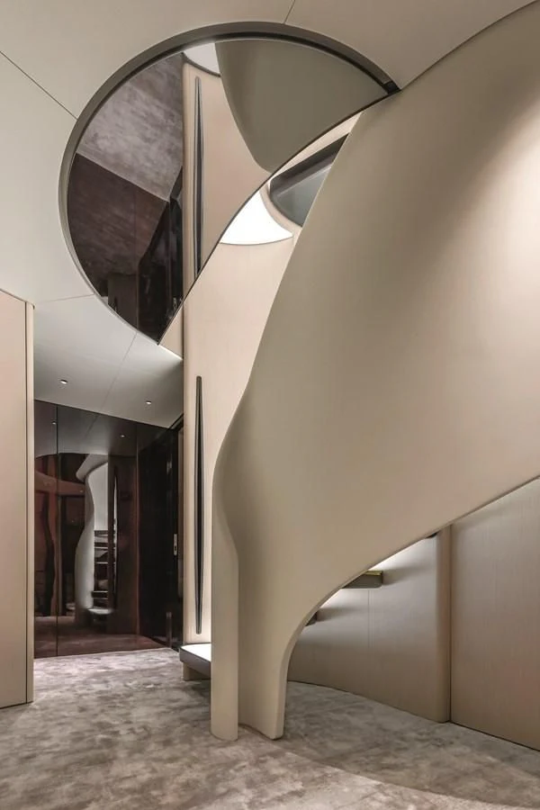 a large hallway with a large ceiling aboard EYE OF DESTINY Yacht for Sale