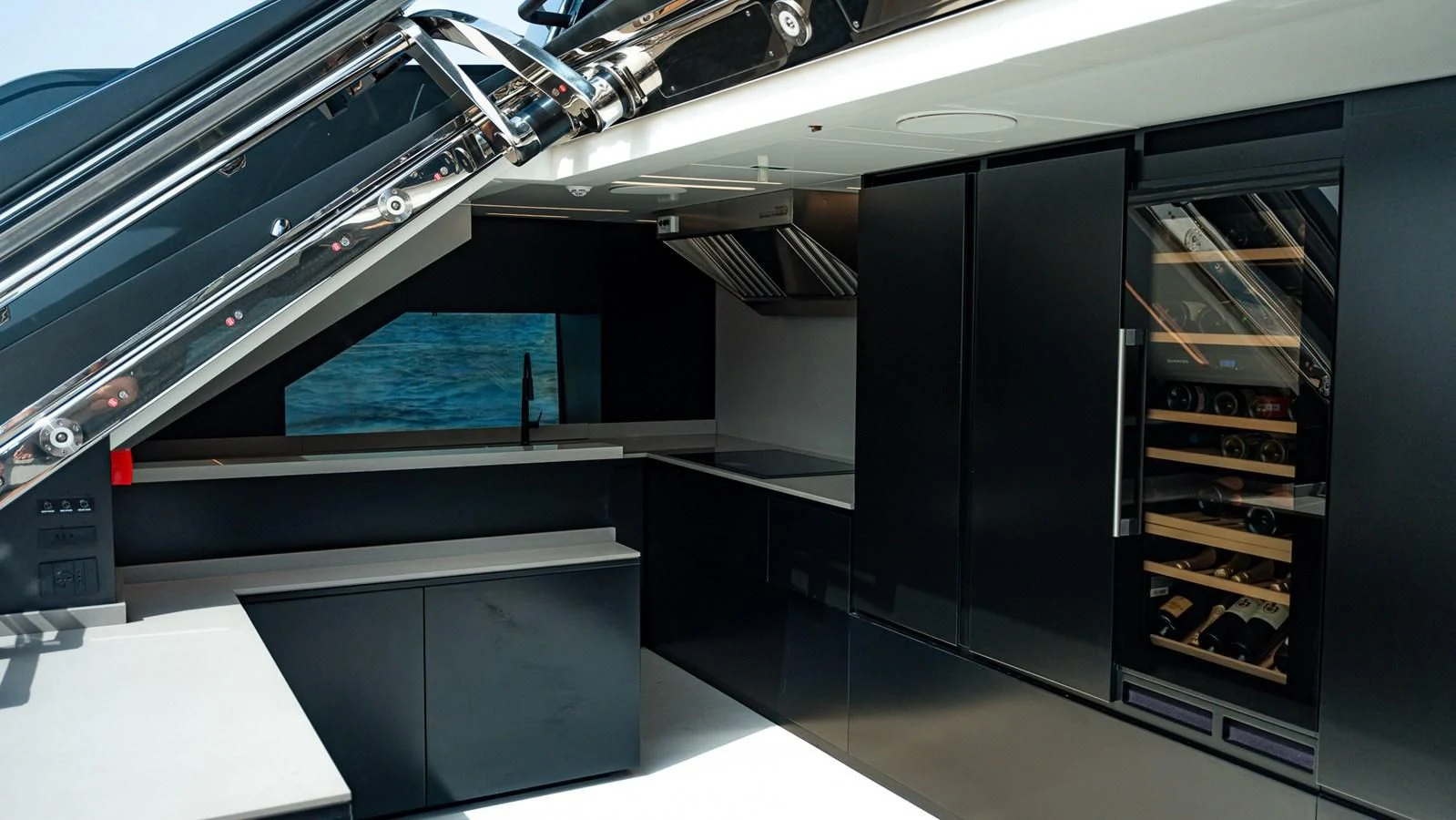 a room with a large black cabinet aboard EYE OF DESTINY Yacht for Sale