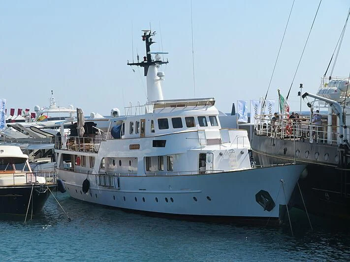 a large white boat in the water aboard LA GRANDE DAME Yacht for Sale