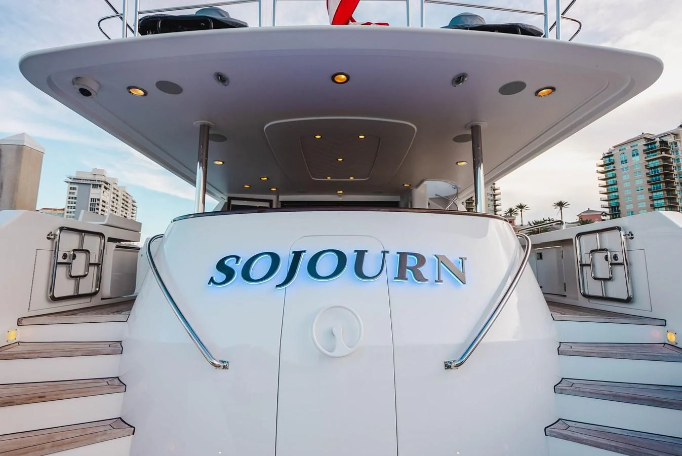 a boat with a large white object on it aboard LA LADY Yacht for Sale