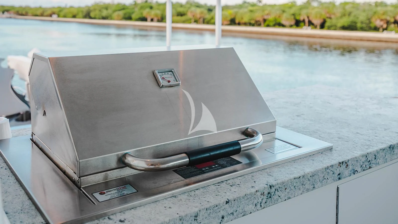 a black laptop on a boat aboard LA LADY Yacht for Sale